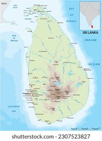 Vector color map of Sri Lanka country with important cities