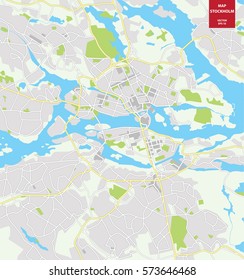 Vector color map of  Stockholm, Sweden. City Plan of Stockholm. Vector illustration