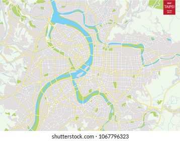 Vector color map of Taipei, Taiwan.Vector illustration