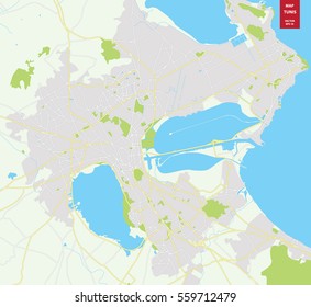 Vector color map of  Tunis, Tunisia. City Plan of Tunis. Vector illustration