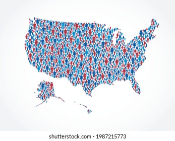 Vector color map of the United States made up of people