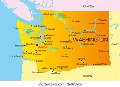 Vector color map of Washington state. Usa
