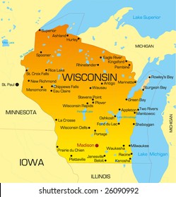 Vector color map of Wisconsin state. Usa