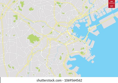 Vector color map of Yokohama, Japan. Vector illustration