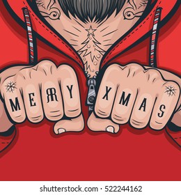 Vector Color Merry Christmas Tattoo Hands 