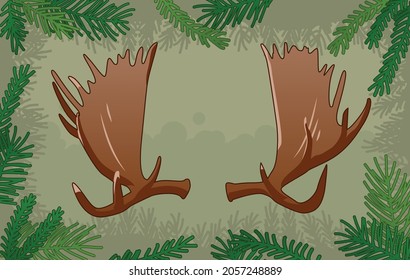 Vector color moose antlers and foliage