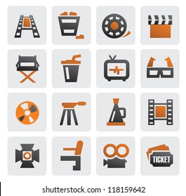 vector color movie icon set on gray