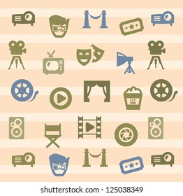 vector color movie icons set on beige