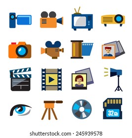 vector color movie technology icons on white background