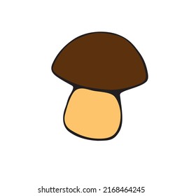 Vector color mushroom in doodle flat style. Hand drawn outline illustration, clip art, design element isolated on white background. Theme of nature, forest, thanksgiving