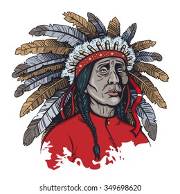 Vector Color  Native American in Chief Headdress