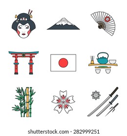 vector color outline japanese national theme icons white background
