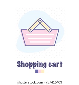 Vector color outlined flat icon of shopping cart. Commerce and retail symbol for web and mobile design