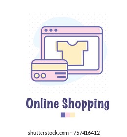 Vector color outlined flat icon of online shopping and credit card payment. Website of clothing sale symbol for web and mobile design