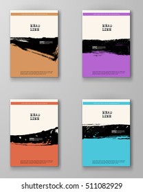 Vector color paint poster templates. Hand drawn grunge stain backgrounds set. Ink Abstract background for card, brochure, banner, web design.