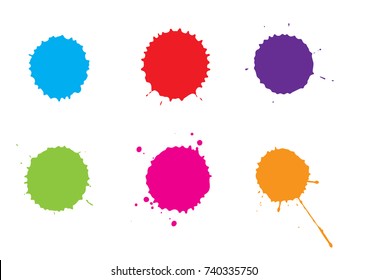 Vector Color paint splatter. splash set.Vector illustration. blue  red  green  pink  orange color
