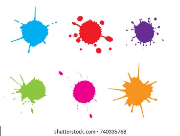 Vector Color paint splatter. splash set.Vector illustration. blue  red  green  pink  orange color