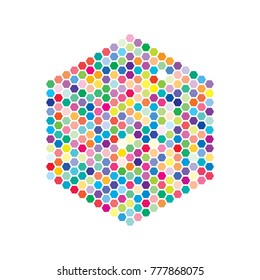 Vector color palette. 331 different colors in small hexagons, chaotically scattered