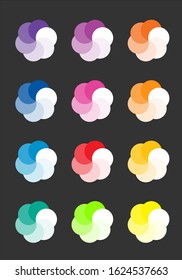 Vector color palette, include saturated and pastel tones on dark background