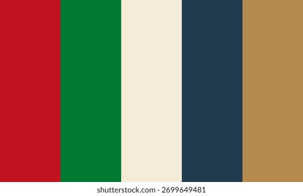 Vector color palette of red, green, light, dark blue and gold colors