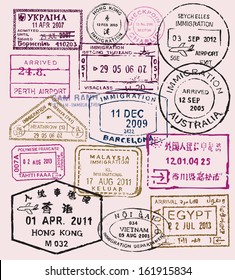 Vector Color Passport Stamps - Travel Theme Background