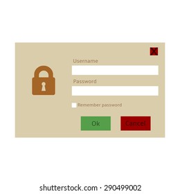 Vector Color Password Dialog. Password and Username. Flat Design Template.