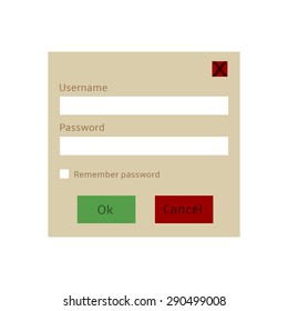 Vector Color Password Dialog. Password and Username. Flat Design Template.