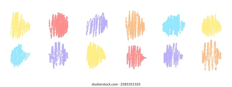 Vector color pastel illustrations of markers, brushes and stylized thick pencil sketches. Colorful chalk strokes, pencil swirls and doodles. Hand drawn stroke dividers in a variety of patterns.