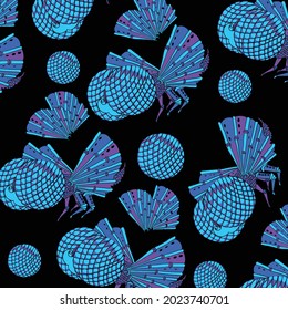 Vector color pattern with author's illustration of insects - flies