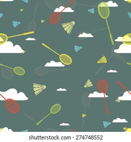 vector color pattern with clouds and badminton