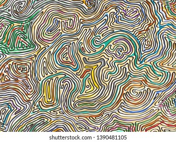 Vector color pattern, curved lines, colorful grunge background. Abstract dynamical rippled surface, illusion of movement, curvature, stone texture