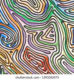 Vector color pattern, curved lines, colorful grunge background. Abstract dynamical rippled surface, illusion of movement, curvature, stone texture