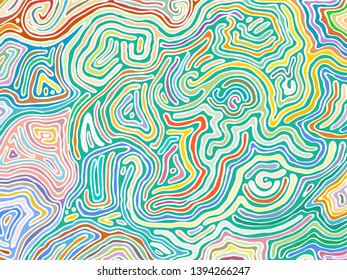 Vector color pattern, curved lines, colorful grunge background. Abstract dynamical rippled surface, illusion of movement, curvature, stone texture
