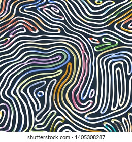 Vector color pattern, curved lines, colorful grunge background. Abstract dynamical rippled surface, illusion of movement, curvature, stone texture