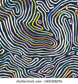 Vector color pattern, curved lines, colorful grunge background. Abstract dynamical rippled surface, illusion of movement, curvature, stone texture