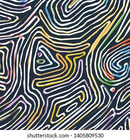 Vector color pattern, curved lines, colorful grunge background. Abstract dynamical rippled surface, illusion of movement, curvature, stone texture