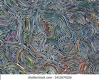 Vector color pattern, curved lines, colorful grunge background. Abstract dynamical rippled surface, illusion of movement, curvature, stone texture