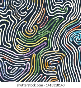 Vector color pattern, curved lines, colorful grunge background. Abstract dynamical rippled surface, illusion of movement, curvature, stone texture