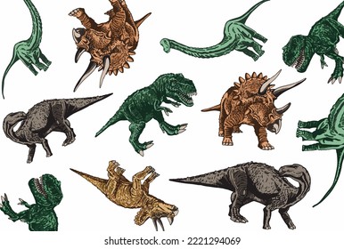 Vector color pattern with dinosaurs, stylish dino cover for fabric, postcards, wallpapers,graphical vector illustration. Animals background design	