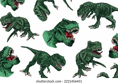 Vector color pattern with dinosaurs, stylish tyrannosaurus cover for fabric, postcards, wallpapers,graphical vector illustration. Animals background design	