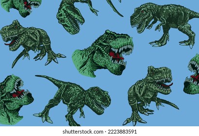 Vector color pattern with dinosaurs, stylish tyrannosaurus cover for fabric, postcards, wallpapers,graphical vector illustration. Animals background design	