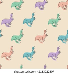 Vector color pattern of hares, rabbits on the background. The bunny, the rabbit runs, jumps.