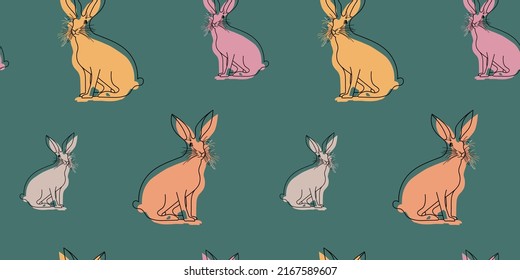 Vector color pattern of hares, rabbits or bunny on the background. The hare, the rabbit runs, jumps.