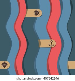 vector color pattern with waves, anchor, helm