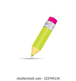 vector color pencil icon. green crayon with eraser. school supplies.