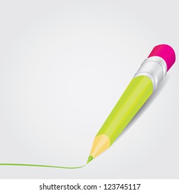 vector color pencil icon. green crayon with eraser. school supplies.