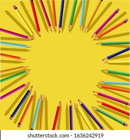 vector Color pencils on yellow background