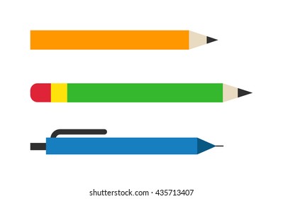 Vector color pencils and pen illustration office supply design