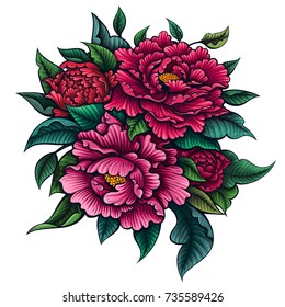 Vector Color Peony Flower on White Background