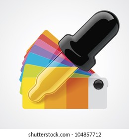 Vector color picker icon. Eyedropper picking paint color from color sampler page